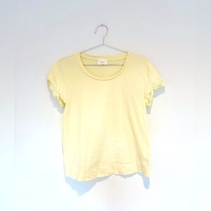 anthro pastel yellow cotton tshirt - lightweight buttercream rolled sleeve tee S